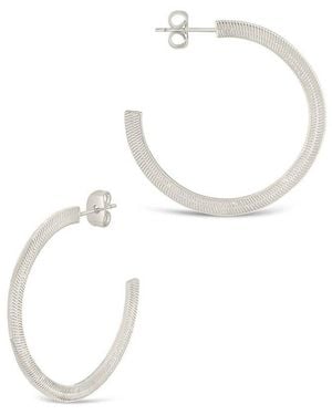 Sterling Forever Rhodium Plated Herringbone Chain Hoops - White