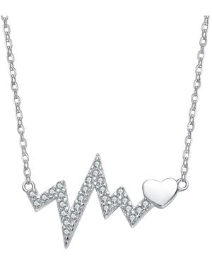 Rachel Glauber Plated Cz Heartbeat Necklace - Metallic