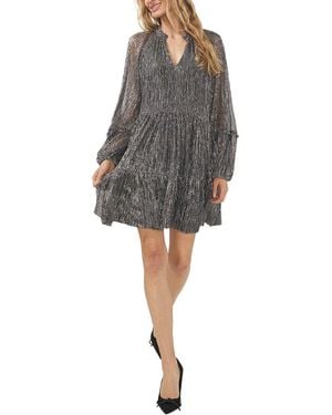 Cece V Neck Lurex Babydoll Dress - Grey