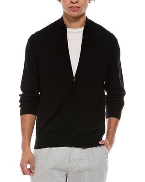 Bruno Magli Merino Wool-Blend Blend Zip Mock Neck Jumper - Black