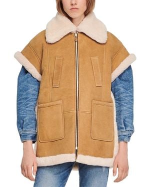 Maje Sandro Wood Suede & Shearling Coat - Blue