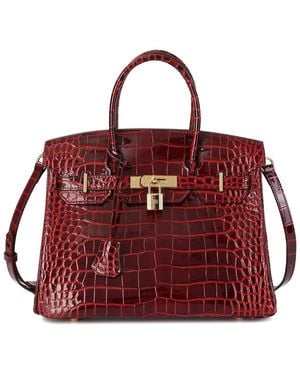 Tiffany & Fred Paris Large Croc-embossed Leather Satchel - Red