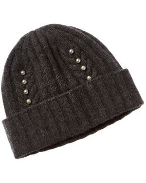 Hannah Rose Rib & Cable Pearls Cashmere Hat - Black