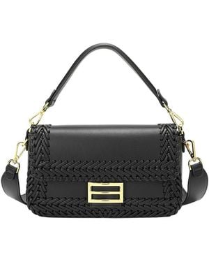 Tiffany & Fred Paris Italian Leather Hand-Woven Shoulder Bag - Black