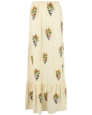 Gucci Embroidered Linen Tiered Skirt - Natural