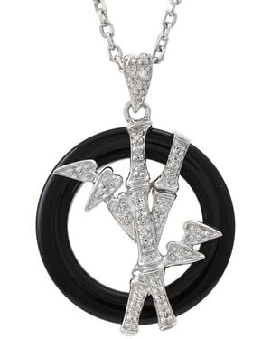 Gemstones Silver 0.1 Ct. Tw. Diamond & Onyx Necklace - Black