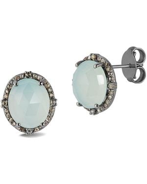 Banji Jewelry Silver 9.85 Ct. Tw. Diamond & Aqua Calcedony Studs - Metallic
