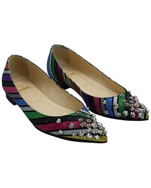 Christian Louboutin Leather Drama Stripe Studded Flat (authentic Pre- Loved) - Green