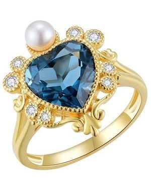 Kai Fine Jewelry 14K 4.42 Ct. Tw. Diamond & London Topaz & 3-4Mm Pearl Cocktail Ring - Blue