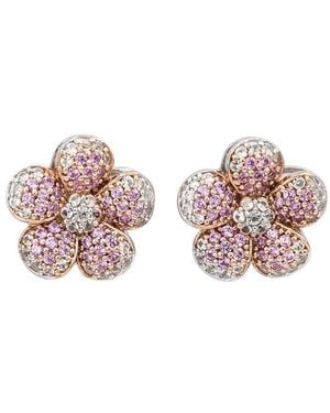 Suzy Levian Silver 0.02 Ct. Tw. Diamond & Sapphire Studs - Pink