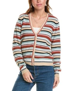 Minnie Rose Weekend Texture Stripe Cashmere-blend Cardigan - Blue