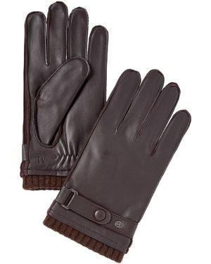 Bruno Magli Wool-Trim Leather Gloves - Brown