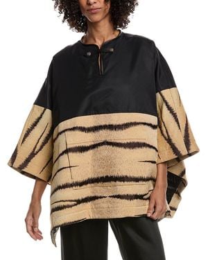 Valentino Jacquard Wool-Blend Down Poncho - Black