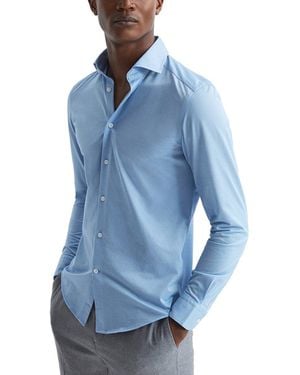 Reiss Nate Cutaway Collar Jersey Top - Blue