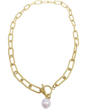 Adornia 14k Plated Pearl Paperclip Necklace - Metallic