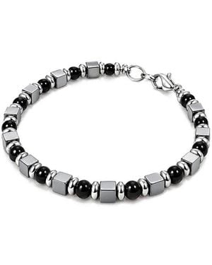 jean claude Stainless Steel Onyx Beads Bracelet - Metallic