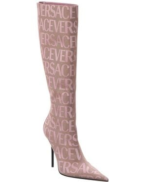 Versace Allover Canvas & Leather Knee-high Boot - Pink