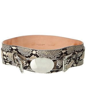 Michael Kors Collection Double Buckle Snake-Embossed Leather Hip Belt - White