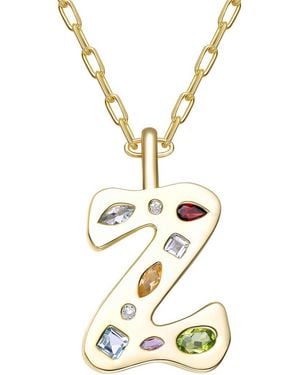 Genevive Jewelry 14K Plated Cz Alphabetical Necklace - Metallic