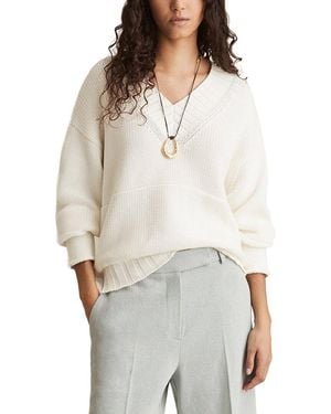 Reiss Jenny V-Neck Knitted Top - White
