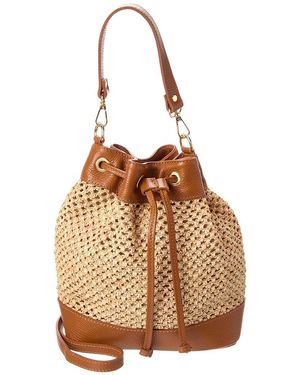 Persaman New York Rhea Raffia & Leather Bucket Bag - Brown