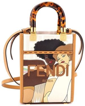 Fendi Printed Zucca Coated Canvas Sunshine Shopper Tote Mini (Authentic Pre-Loved) - Metallic