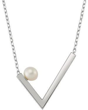 Amorium Rhodium Plated 5Mm Pearl Necklace - Metallic