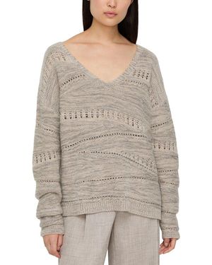 Lafayette 148 New York Asymmetric V Neck 100% Cashmere Jumper - Grey