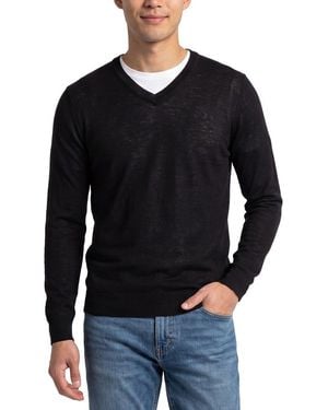 RAFFI Jersey Silk & Linen-Blend V-Neck Jumper - Black
