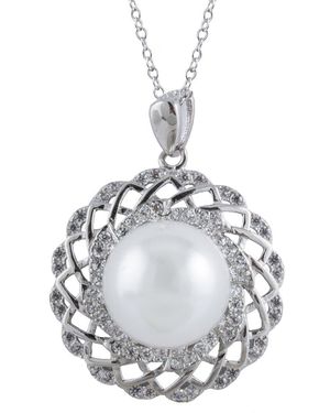 Splendid 12Mm Pearl Cz Pendant - Metallic