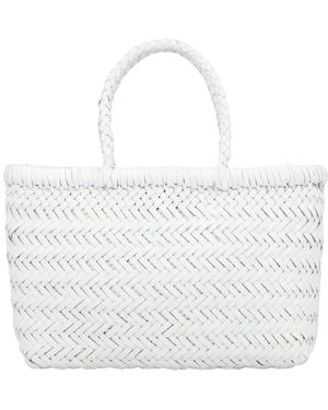 Dragon Diffusion Mini Flat Gora Leather Top Handle Bag - White