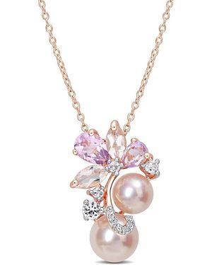 Rina Limor 18k Rose Gold Over Silver 2.31 Ct. Tw. Gemstone 7-9mm Pearl Rose Pendant - Multicolour