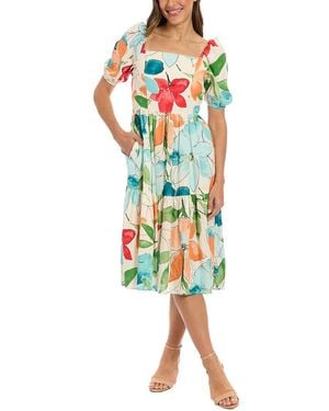 London Times Linen-Blend A-Line Dress - Multicolour