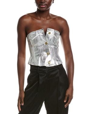 Ganni Foil Denim Corsage - Brown