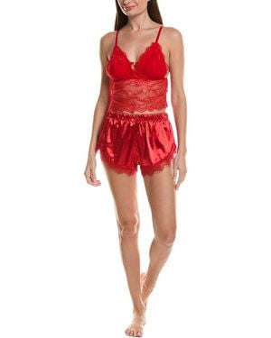 Sugar 2Pc Lace Bralette & Satin Short Set - Red