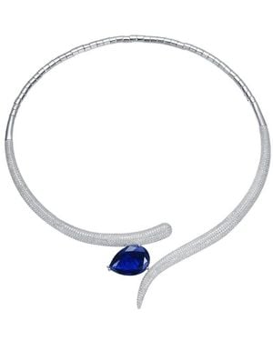 Rachel Glauber Plated Cz Teardrop Necklace - Blue