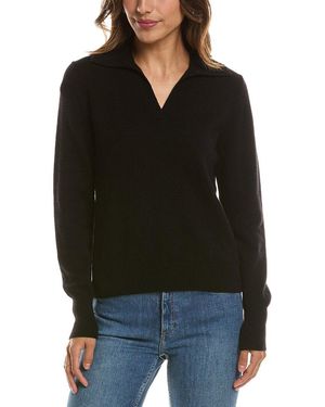 Forte Split Neck 100% Cashmere Polo Jumper - Black