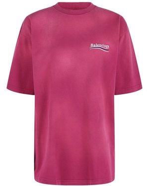 Balenciaga Political Campaign Logo-Embroidered T-Shirt - Pink