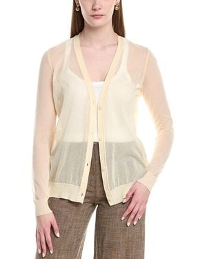 Lafayette 148 New York V-neck Button Front Wool-blend Cardigan - Natural