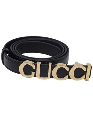 Gucci Logo-Buckled Thin Belt (Authentic Pre-Loved) - Black