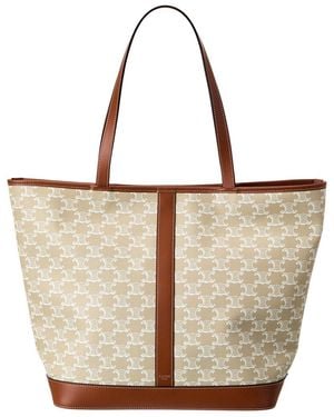 Celine Medium Triomphe Canvas & Leather Tote - White