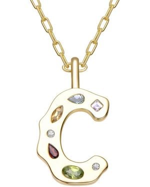 Genevive Jewelry 14K Plated Cz Alphabetical Necklace - Metallic