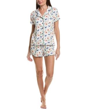 THREAD & STITCH 2pc Notch Collar Top & Short Pj Set - White