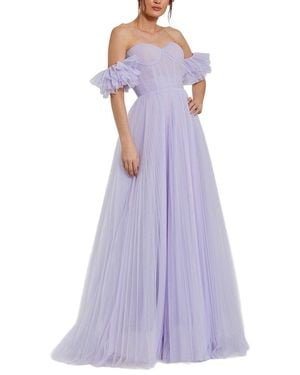 Mac Duggal Off-Shoulder Tulle A-Line Gown - Purple
