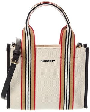 Burberry Stripe Canvas & Leather Tote - Brown