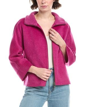 Forte Knit Detail Short Zip Mock Wool & Cashmere-Blend Jacket - Pink