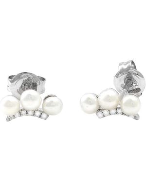 Gemstones 0.04 Ct. Tw. Diamond & 4Mm Pearl 14K Earrings - Metallic