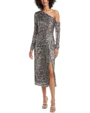 Tadashi Shoji Sevilla Sequin One-Shoulder Midi Dress - Grey