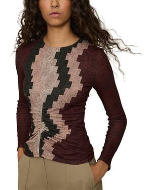 Reiss Gianna Printed Wool-Blend Top - Brown