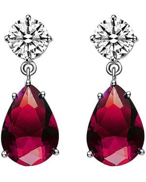Genevive Jewelry Silver Cz Drop Earrings - Red